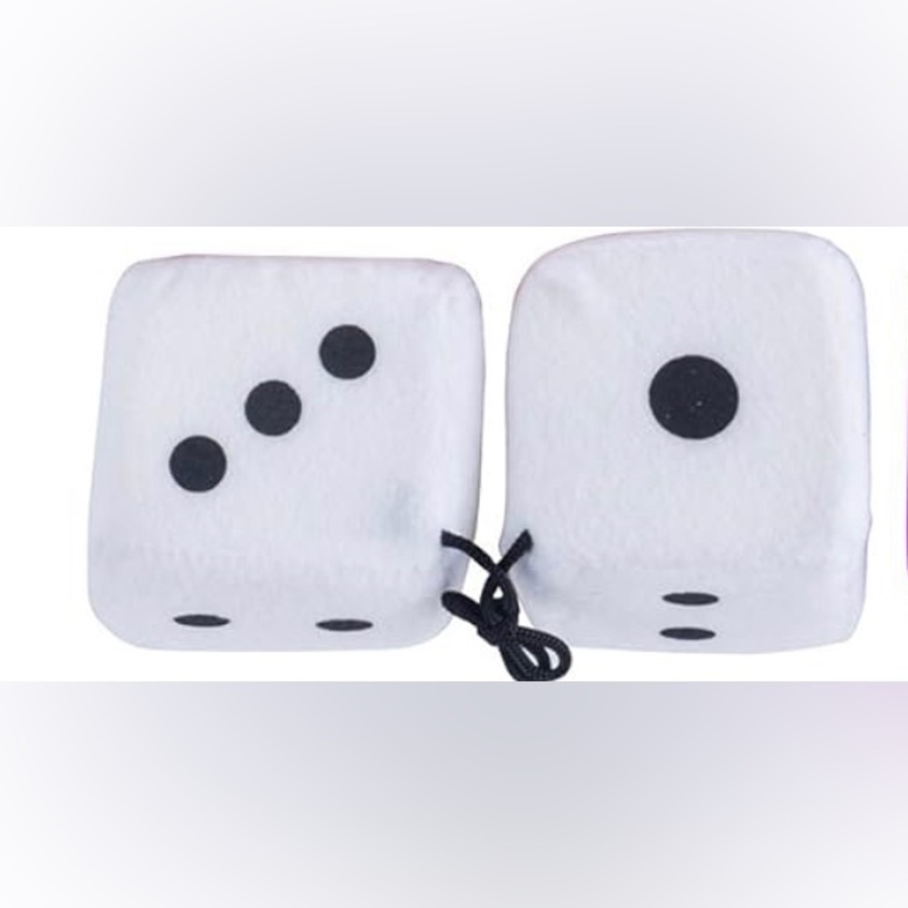 Hanging Dice Plush Accessory 50s Party Las Vegas Decor White w/Black Dots 3”
